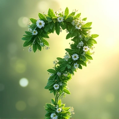 Stylizowany znak zapytania z elementami natury