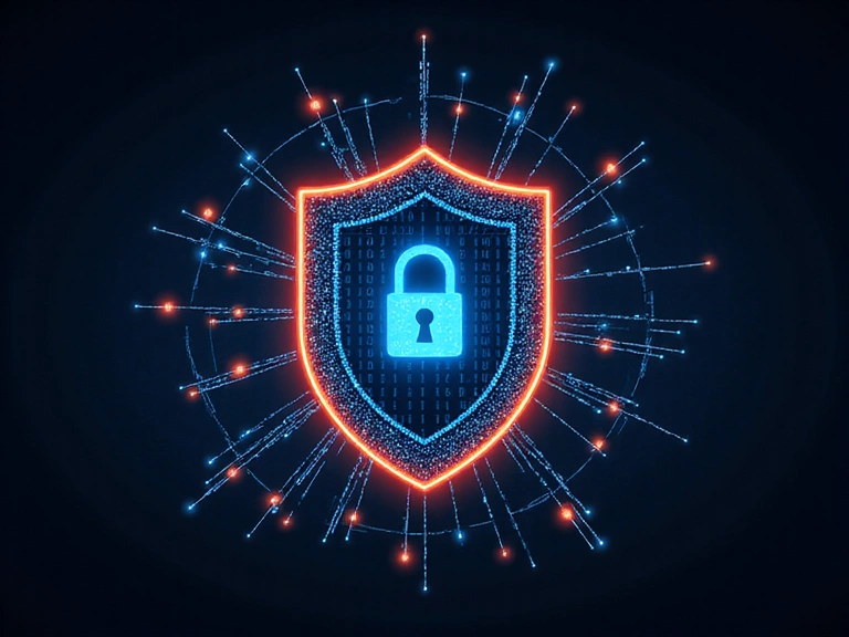 Ilustracja przedstawiająca tarczę ochronną z kodem binarnym