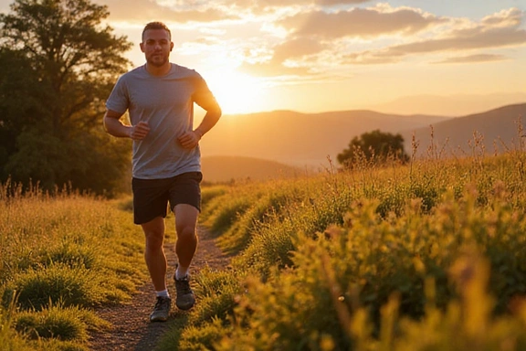 Mężczyzna joggingujący w naturze, symbolizujący aktywność fizyczną