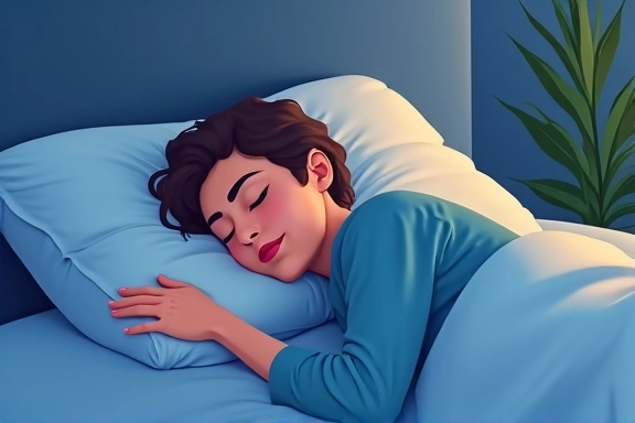 Osoba spokojnie śpiąca w wygodnym łóżku, symbolizująca zdrowy sen