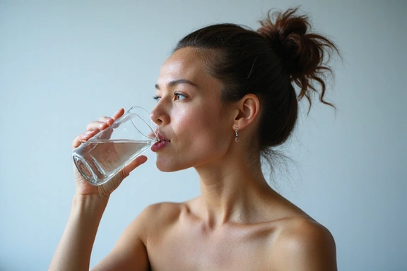 Osoba pijąca wodę i nawadniająca się, symbolizująca znaczenie nawodnienia